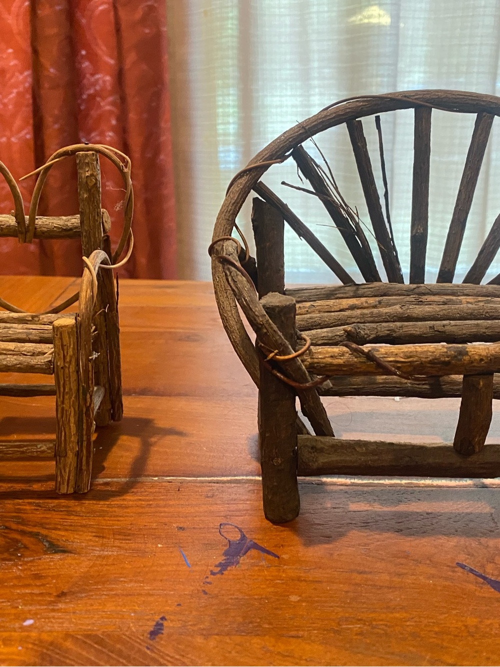 Rustic Artisan Miniature Wood Bend Twig Loveseat and Chair Set - Brown